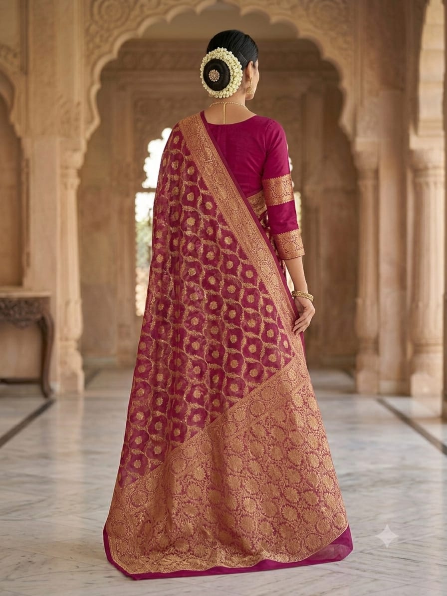 Organza Saree with Rich Zari Border & Blouse Piece