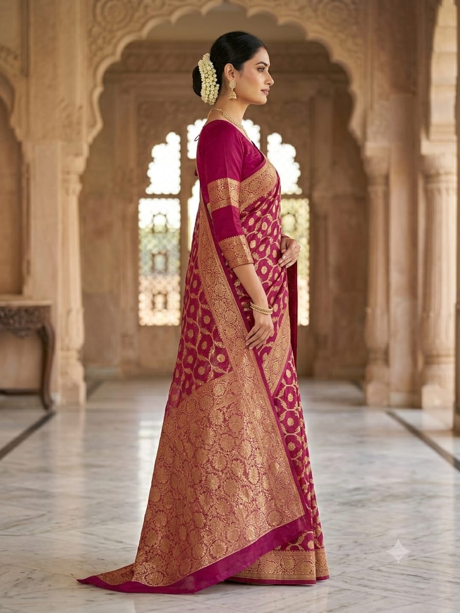 Organza Saree with Rich Zari Border & Blouse Piece