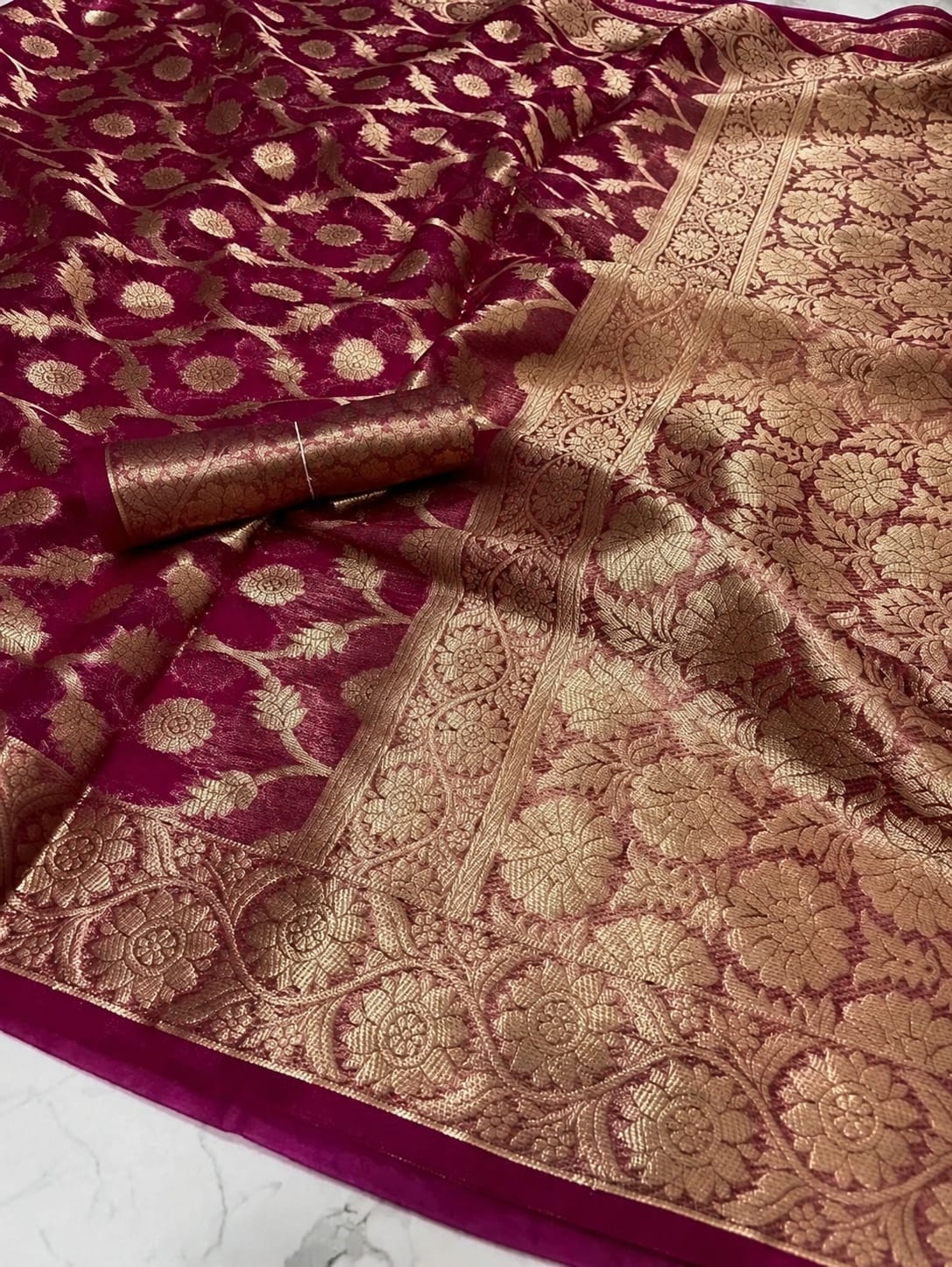 Organza Saree with Rich Zari Border & Blouse Piece