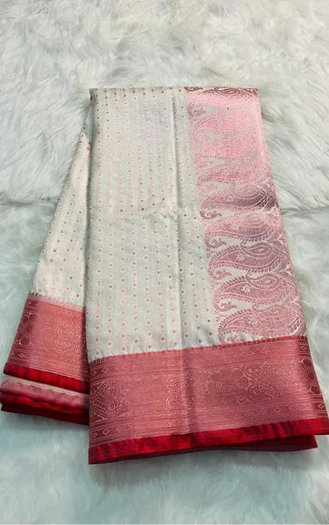 Elegant Green Satin Saree with Rich Gold Zari Border