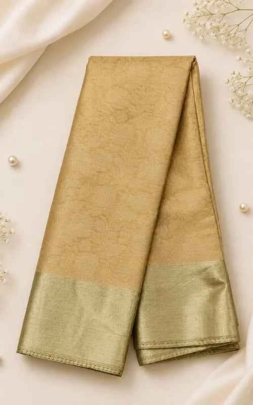 Golden Tissue Saree with Woven Design - MAU NAQSH