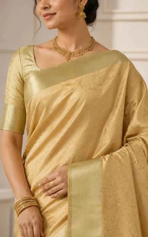 Golden Tissue Saree with Woven Design - MAU NAQSH