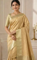 Golden Tissue Saree with Woven Design - MAU NAQSH
