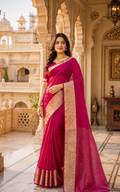 Rani Pink Organza Saree with Gold Zari Border