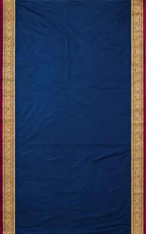 Petrol Blue Plain Satin Saree - MAU NAQSH