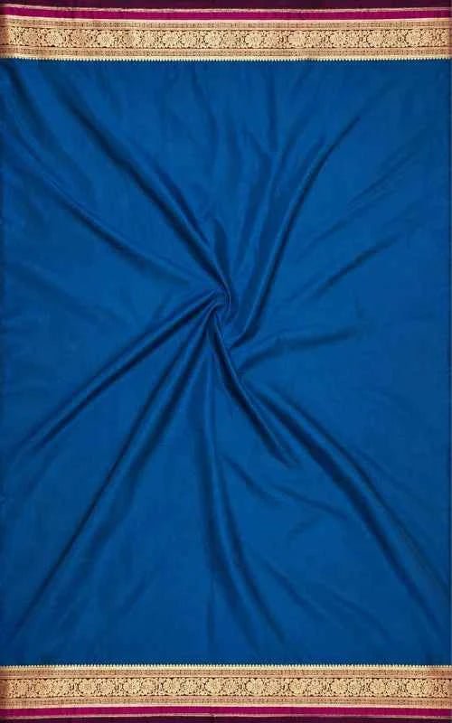 Petrol Blue Plain Satin Saree - MAU NAQSH