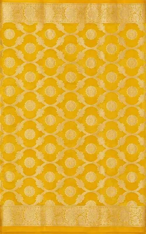 Premium Mustard Yellow Organza Saree - MAU NAQSH