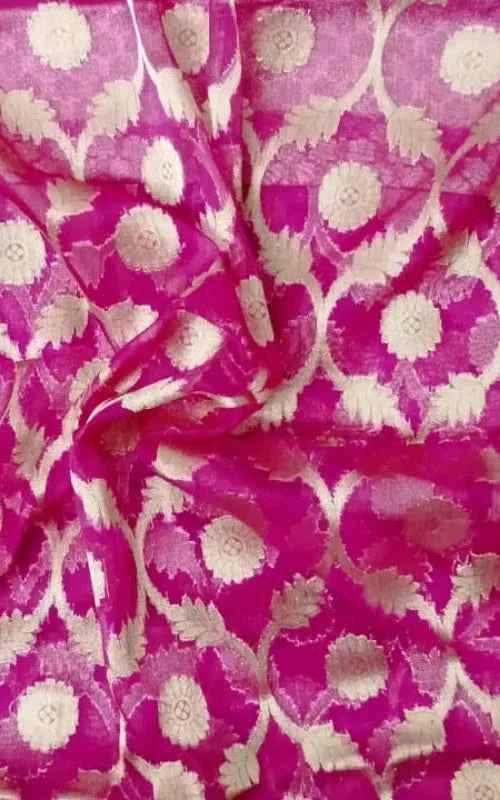 Rani Pink Organza Saree - MAU NAQSH