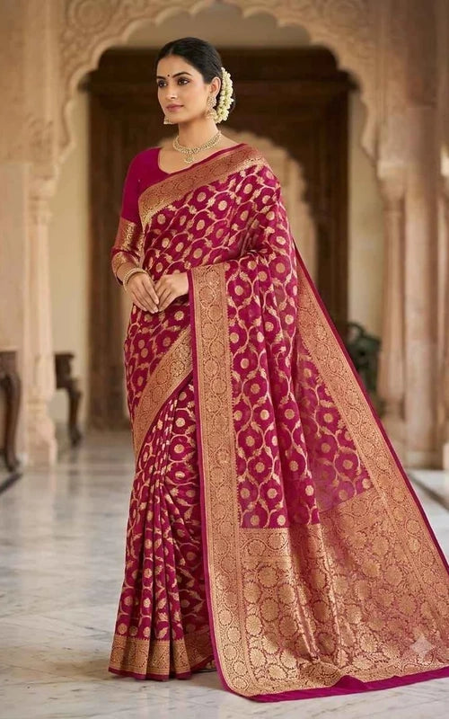 Organza Saree with Rich Zari Border & Blouse Piece