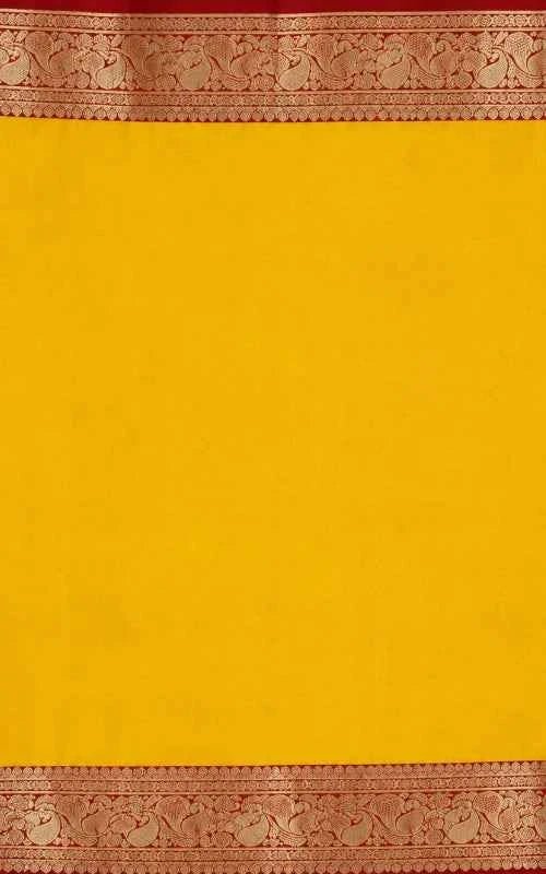 Yellow Plain Satin Saree - MAU NAQSH