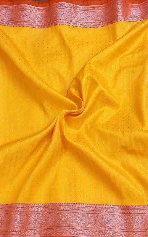 Yellow Rimjhim Satin Saree - MAU NAQSH