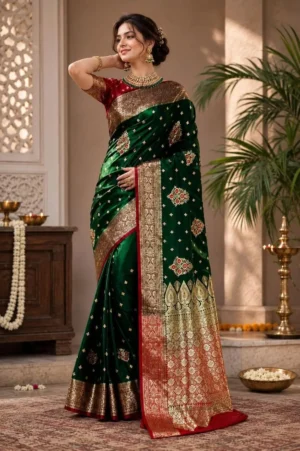 Premium Green Embroidery With Unstiching Blouse