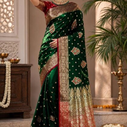Premium Green Embroidery With Unstiching Blouse