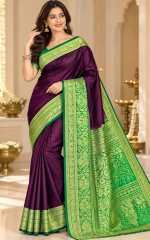 Plain Purple Satin Saree